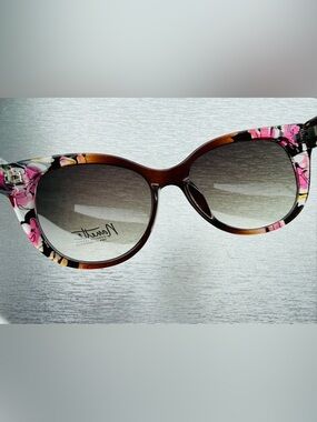 Nanette Lepore Brown Tortoiseshell Sunglasses with Pink Floral Trim